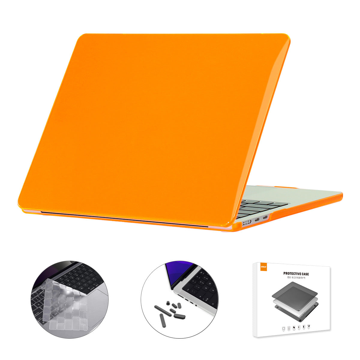 Crystal Laptop Cover for MacBook Air 13 inch (2022)(A2681)(US Version) Protective Case + Slim TPU Keyboard Film + Anti-dust Plugs - Orange