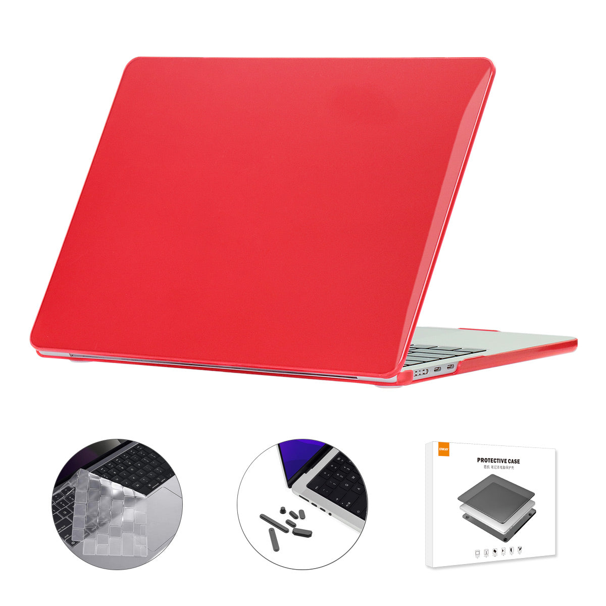 Crystal Laptop Cover for MacBook Air 13 inch (2022)(A2681)(US Version) Protective Case + Slim TPU Keyboard Film + Anti-dust Plugs - Red