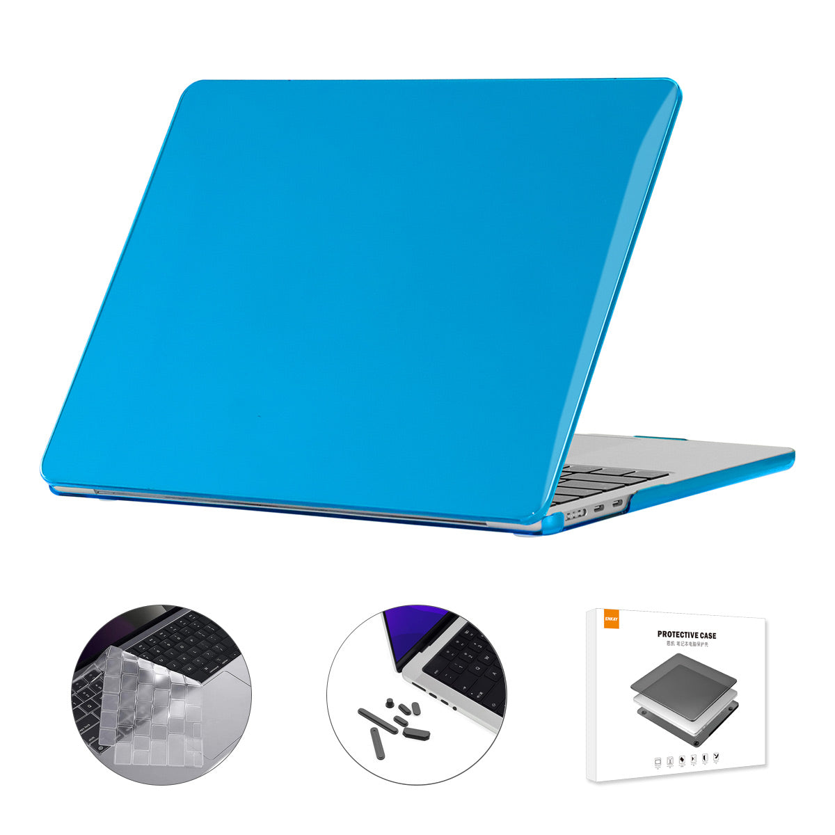 Crystal Laptop Cover for MacBook Air 13 inch (2022)(A2681)(US Version) Protective Case + Slim TPU Keyboard Film + Anti-dust Plugs - Blue