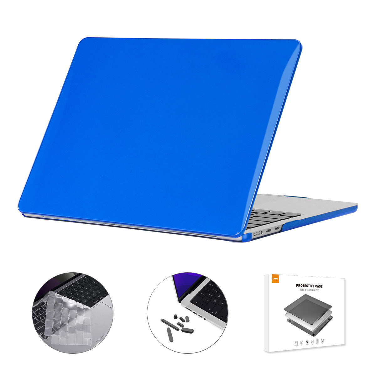 Crystal Laptop Cover for MacBook Air 13 inch (2022)(A2681)(US Version) Protective Case + Slim TPU Keyboard Film + Anti-dust Plugs - Dark Blue