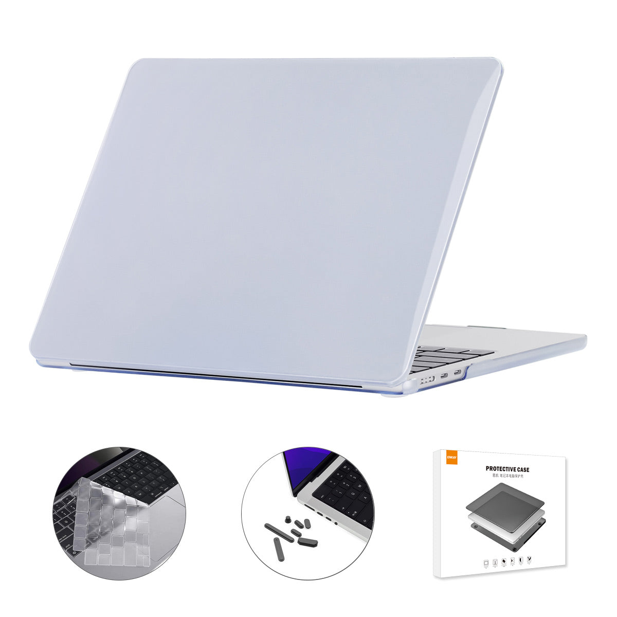 Crystal Laptop Cover for MacBook Air 13 inch (2022)(A2681)(US Version) Protective Case + Slim TPU Keyboard Film + Anti-dust Plugs - Light Purple
