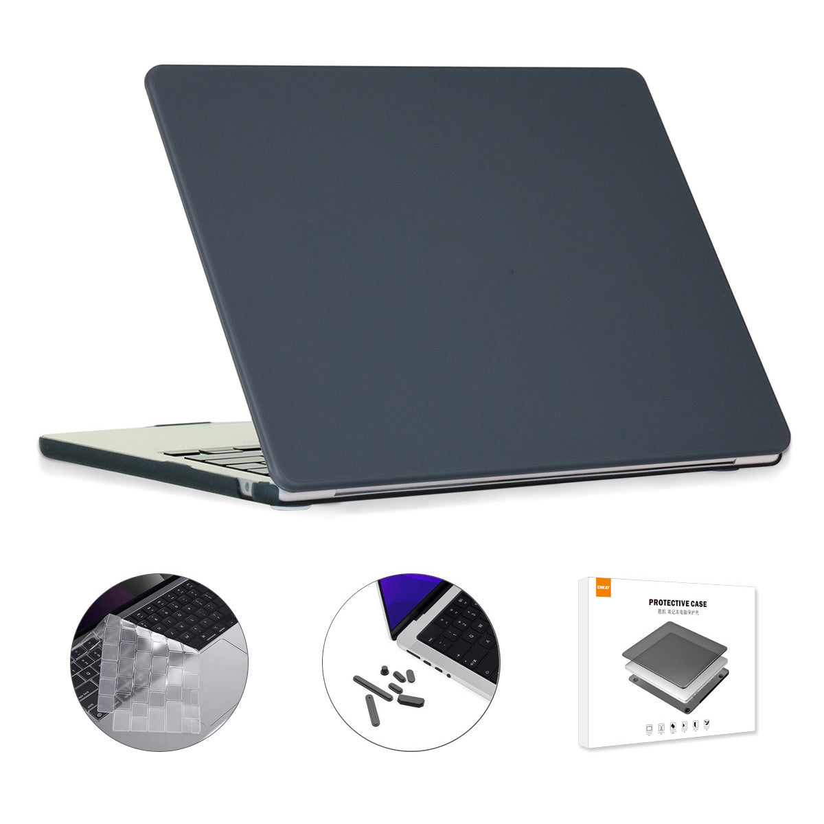 for MacBook Air 13 inch (2022)(A2681)(US Version) Matte Laptop Protective Case + Ultra Slim TPU Keyboard Film + Silicone Anti-dust Plugs - Black