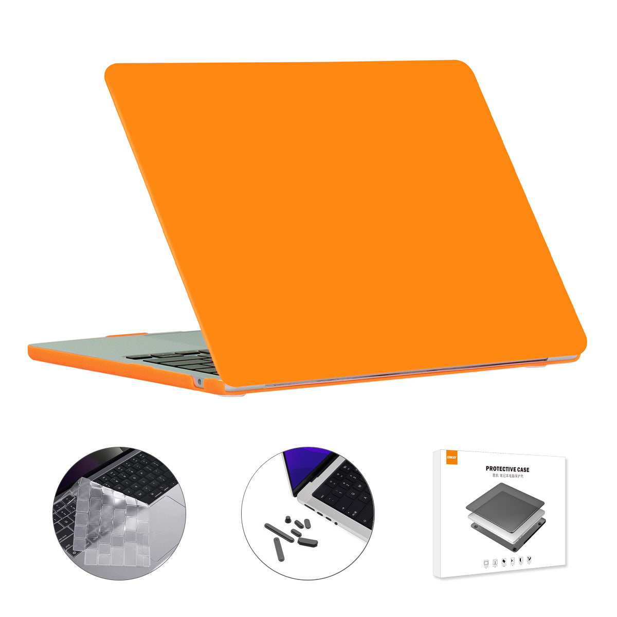 for MacBook Air 13 inch (2022)(A2681)(US Version) Matte Laptop Protective Case + Ultra Slim TPU Keyboard Film + Silicone Anti-dust Plugs - Orange