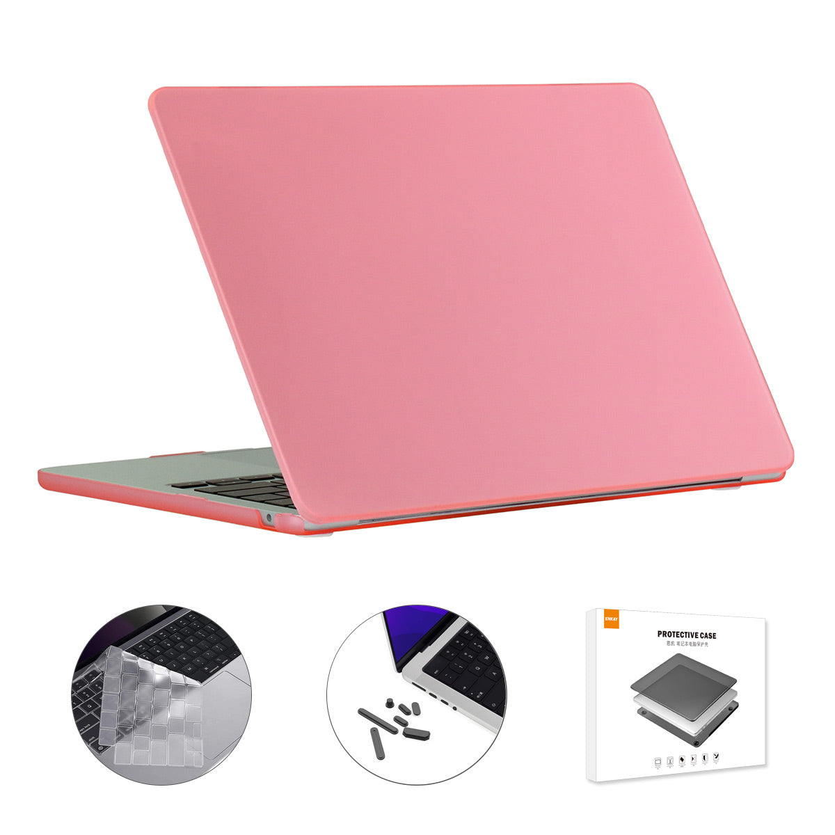 for MacBook Air 13 inch (2022)(A2681)(US Version) Matte Laptop Protective Case + Ultra Slim TPU Keyboard Film + Silicone Anti-dust Plugs - Pink