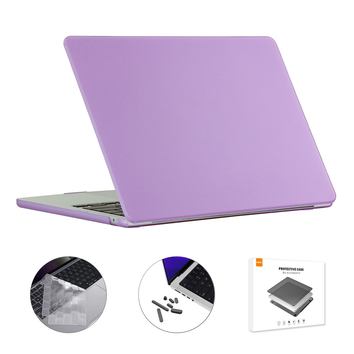 for MacBook Air 13 inch (2022)(A2681)(US Version) Matte Laptop Protective Case + Ultra Slim TPU Keyboard Film + Silicone Anti-dust Plugs - Purple