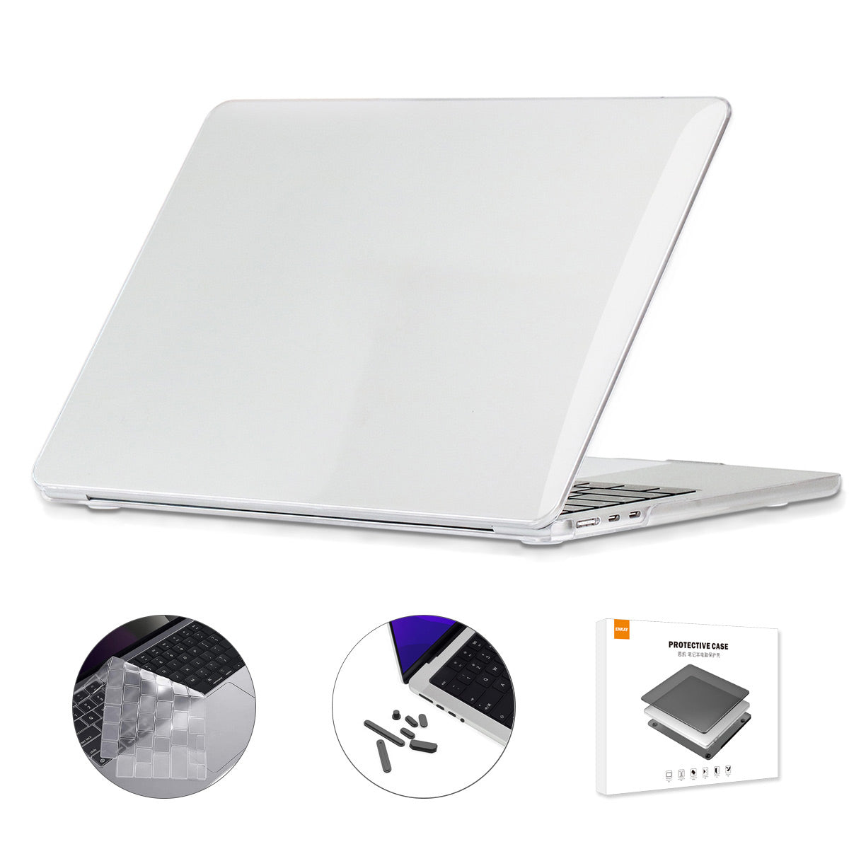 for MacBook Air 13 inch (2022)(A2681)(EU Version) Anti-scratch Crystal Laptop Protective Cover + Slim TPU Keyboard Film + Anti-dust Plugs - White