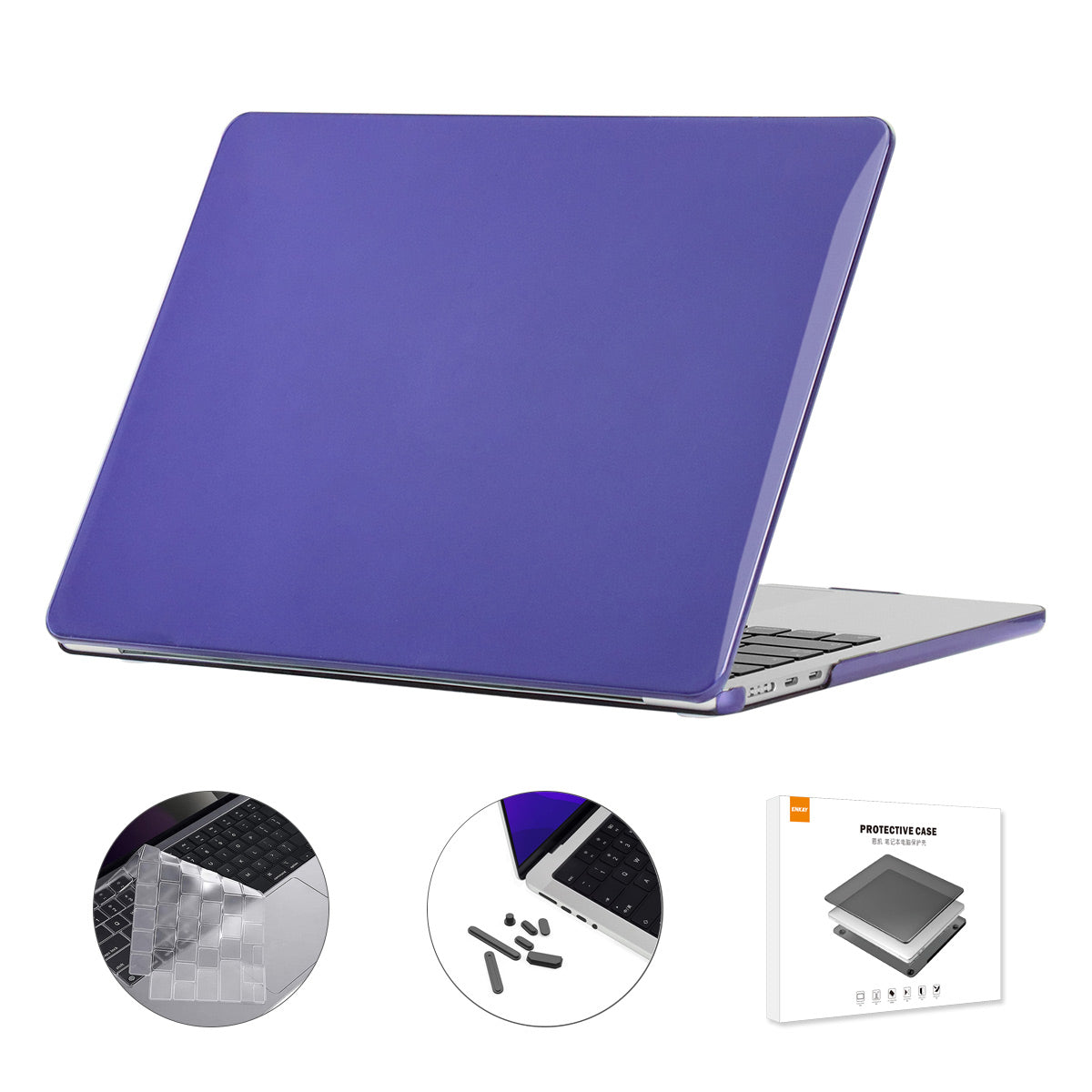 for MacBook Air 13 inch (2022)(A2681)(EU) Anti-scratch Crystal Laptop Protective Cover + Slim TPU Keyboard Film + Anti-dust Plugs - Dark Purple