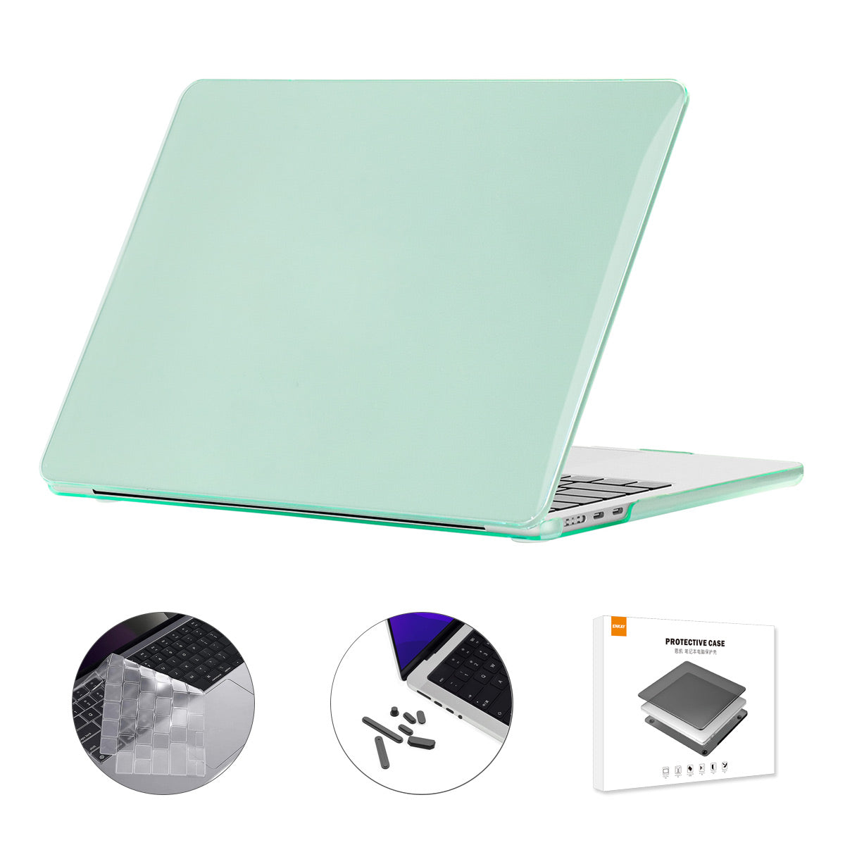 for MacBook Air 13 inch (2022)(A2681)(EU Version) Anti-scratch Crystal Laptop Protective Cover + Slim TPU Keyboard Film + Anti-dust Plugs - Mint Green