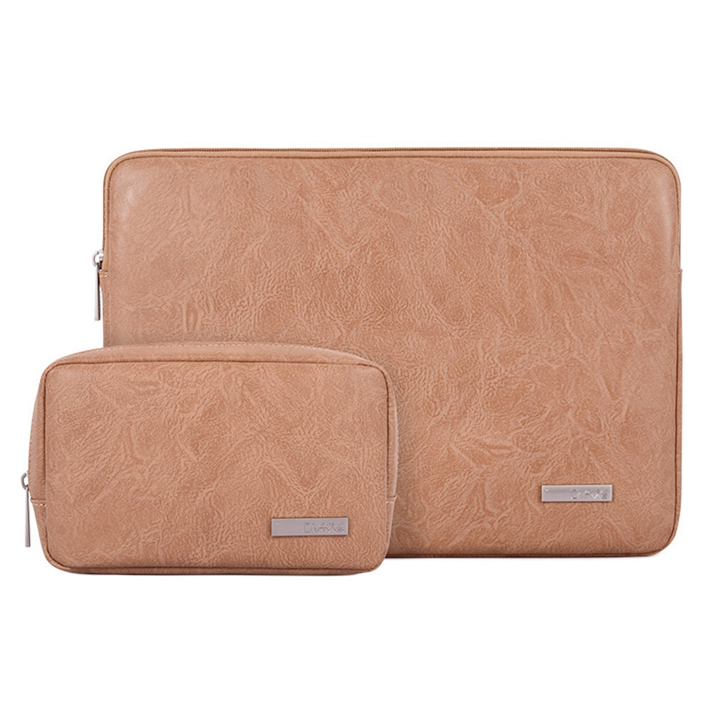 Canvasartisan L38-T0311 PU Leather Carrying Case for 14 inch Portable Sleeve Bag Laptops Slim Case with Small Bag - Khaki