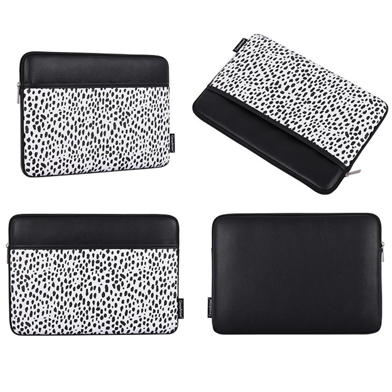 Canvasartisan G36-36 14-inch Black Spotted PU Leather Notebook Protective Sleeve Front Pocket Design Laptop Zipper Bag