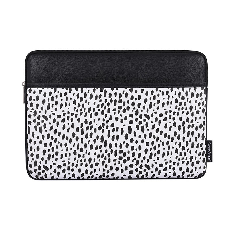 Canvasartisan G36-36 PU Leather 12-inch Laptop Black Spotted Carrying Bag Notebook Zipper Pouch with Front Pocket