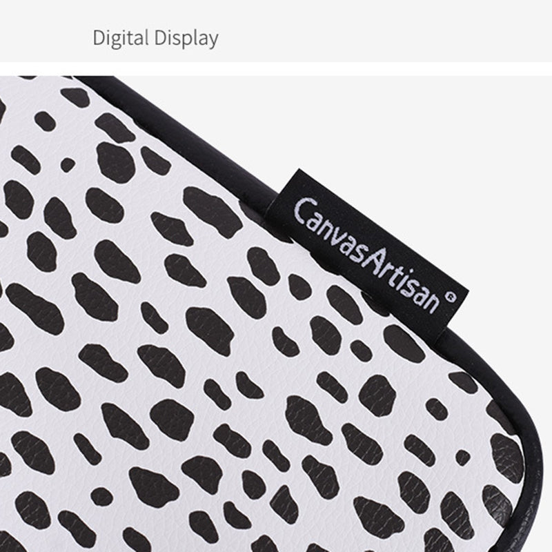 Canvasartisan G36-36 13-inch Laptop PU Leather Zipper Pouch Black Spotted Notebook Carrying Bag with Front Pocket