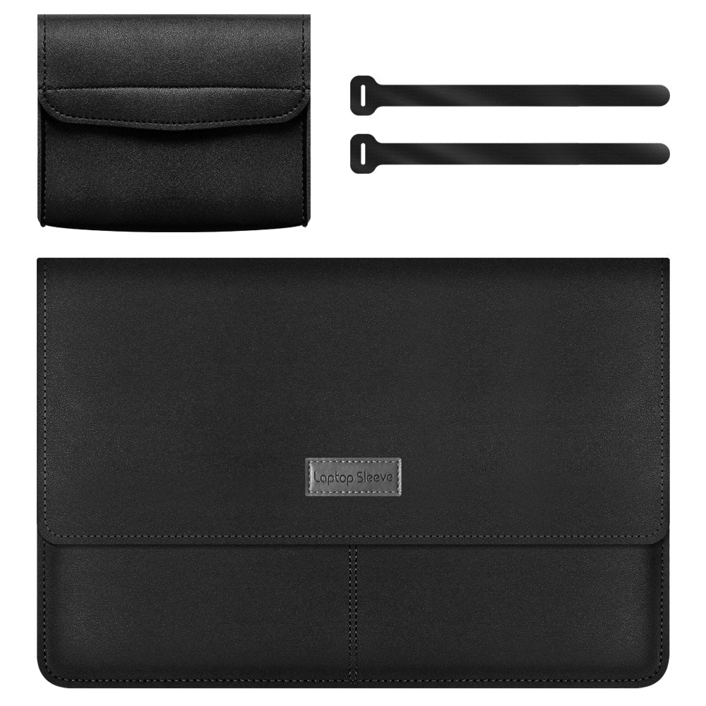 13-14 Inch Notebook Computer Sleeve for MacBook Waterproof PU Leather Mouse Pad Laptop Storage Pouch for Home Office - Black