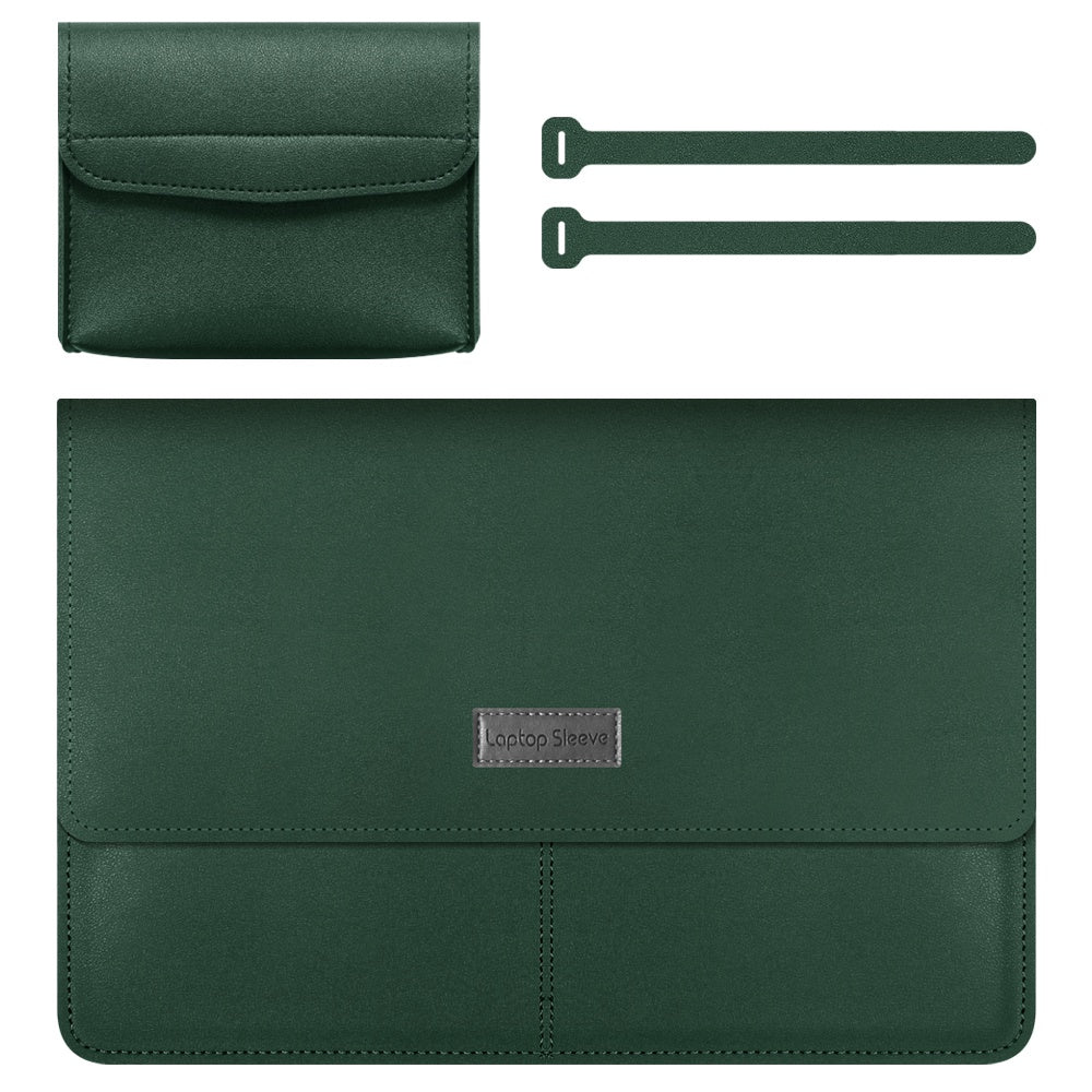 15 Inch Multifunction Laptop Sleeve for MacBook Large PU Leather Mouse Pad Notebook Computer Storage Pouch Handbag - Green