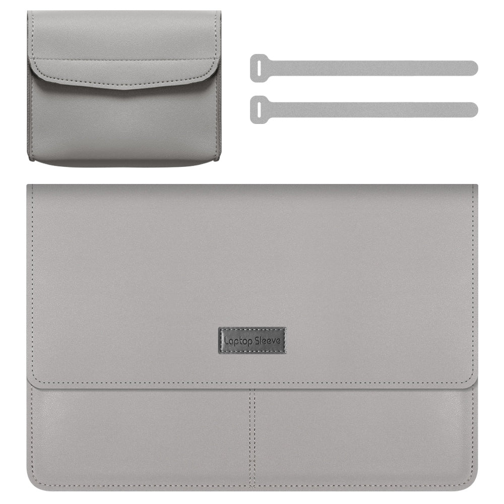 15 Inch Multifunction Laptop Sleeve for MacBook Large PU Leather Mouse Pad Notebook Computer Storage Pouch Handbag - Grey