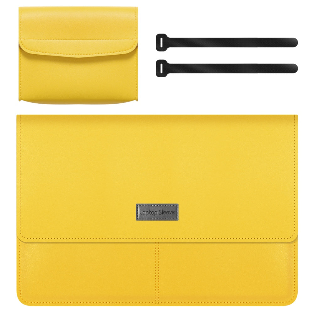 15 Inch Multifunction Laptop Sleeve for MacBook Large PU Leather Mouse Pad Notebook Computer Storage Pouch Handbag - Yellow