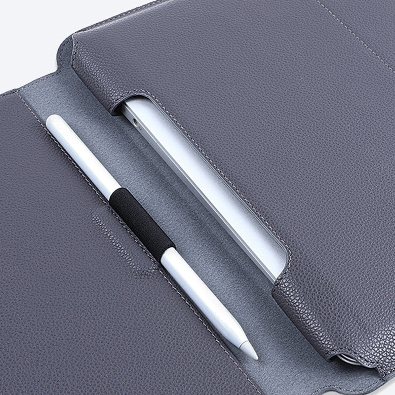 SS-29 Laptop Sleeve Case for 12-14 inch Notebook, Adjustable Stand Waterproof Ultrafiber Leather Sleeve Bag Vertical Computer Protective Carrying Case - Dark Grey