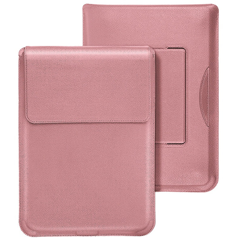 SS-29 Laptop Sleeve Case for 12-14 inch Notebook, Adjustable Stand Waterproof Ultrafiber Leather Sleeve Bag Vertical Computer Protective Carrying Case - Rose Gold