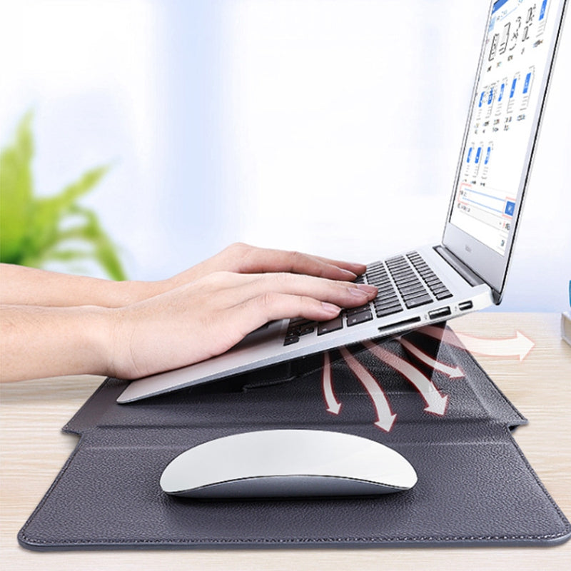 SS-29 Laptop Sleeve for 15-16 inch Notebook, Ultrafiber Leather Waterproof Sleeve Bag Vertical Computer Storage Bag with Stand - Rose Gold