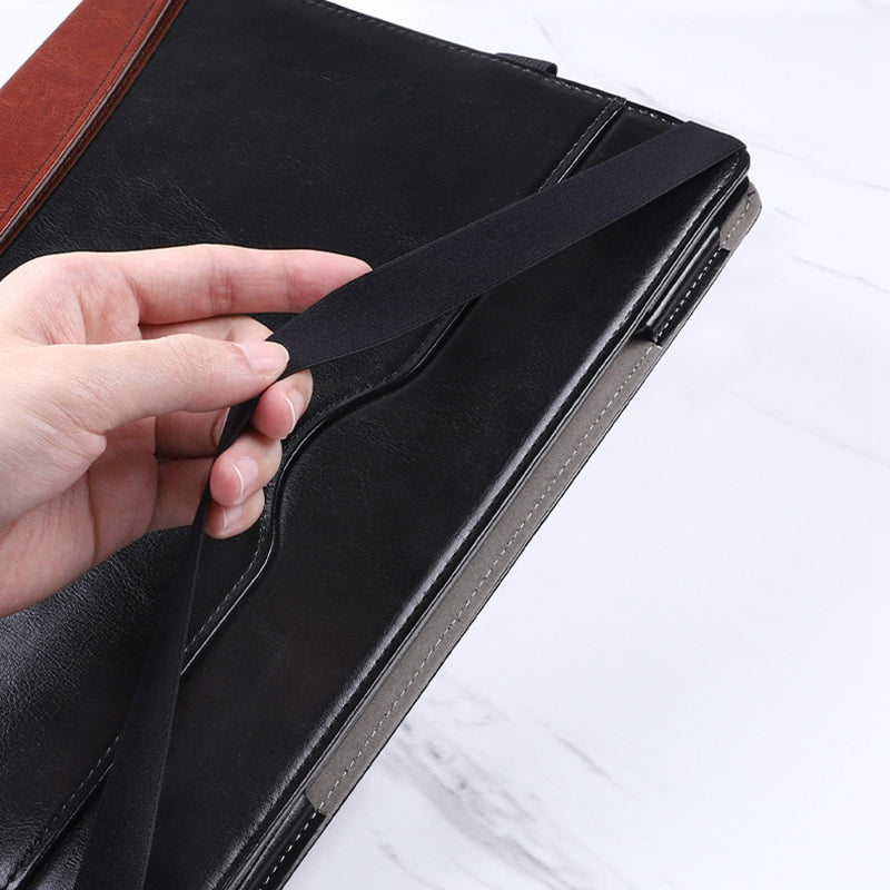 SS-26 Laptop Case Cover for Microsoft Surface Laptop 1 / 2 / 3 / 4 13.5 inch, PU Leather Stand Notebook Sleeve Skin Pouch - Leather Splicing / Black+Brown