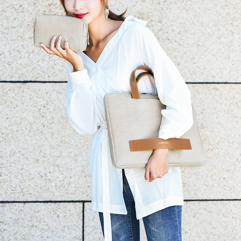 951# 15.6-inch Notebook Protective Bag Shockproof PU Leather Laptop Handbag with Small Bag - Grey