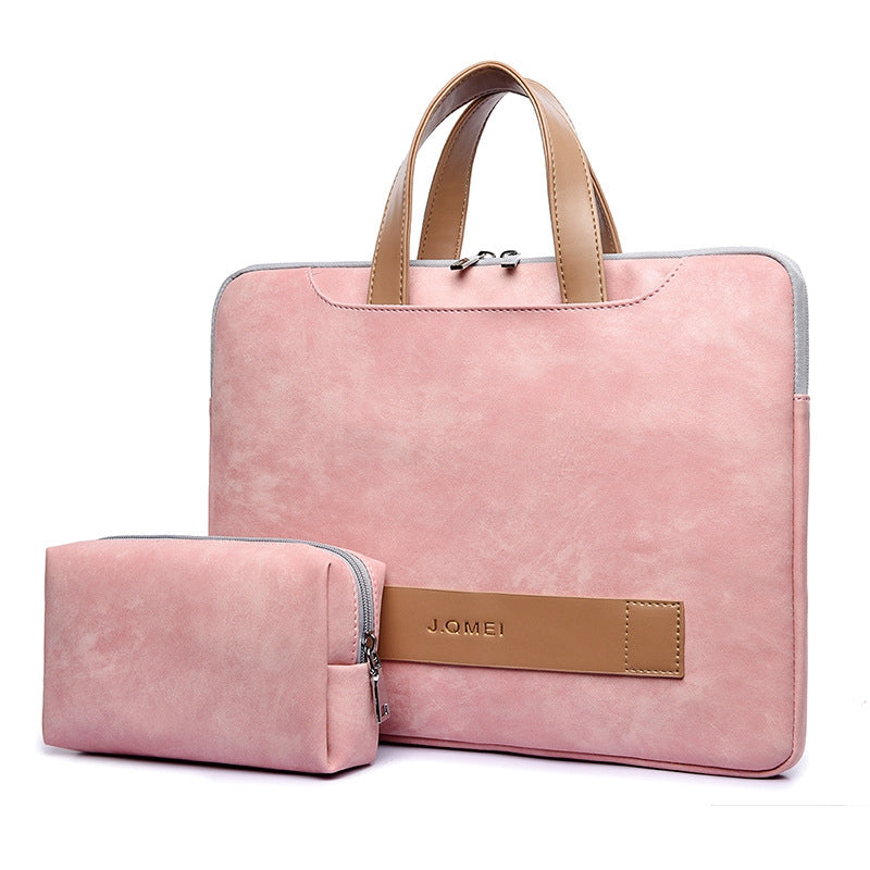 951# 15.6-inch Notebook Protective Bag Shockproof PU Leather Laptop Handbag with Small Bag - Pink