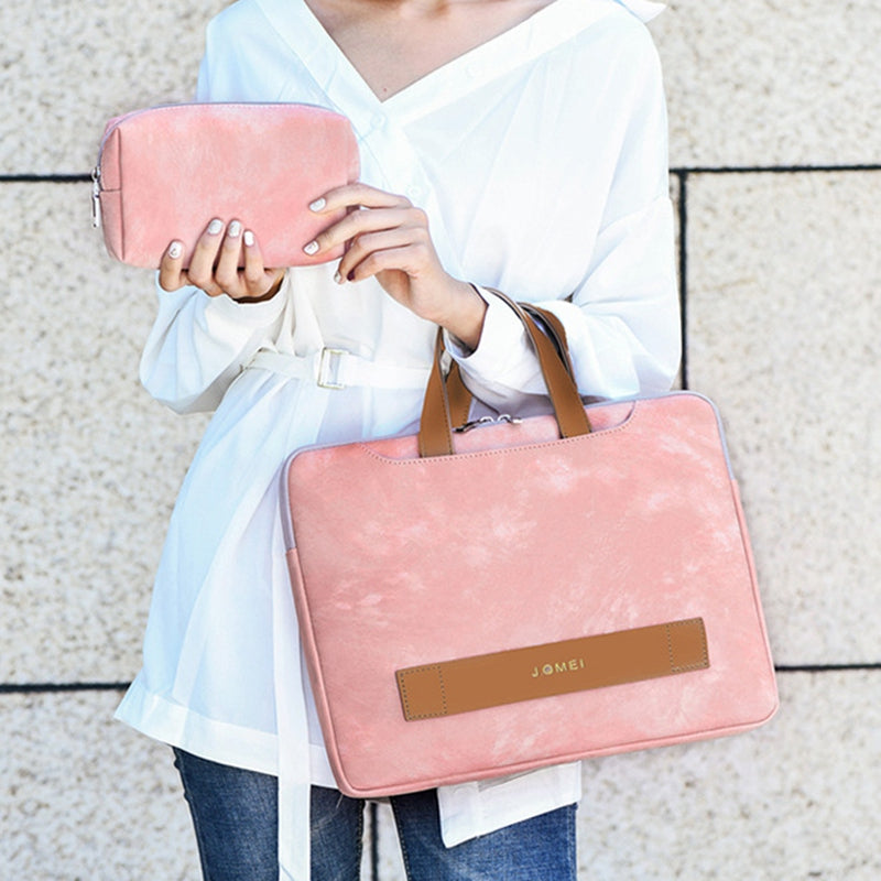 951# 15.6-inch Notebook Protective Bag Shockproof PU Leather Laptop Handbag with Small Bag - Pink