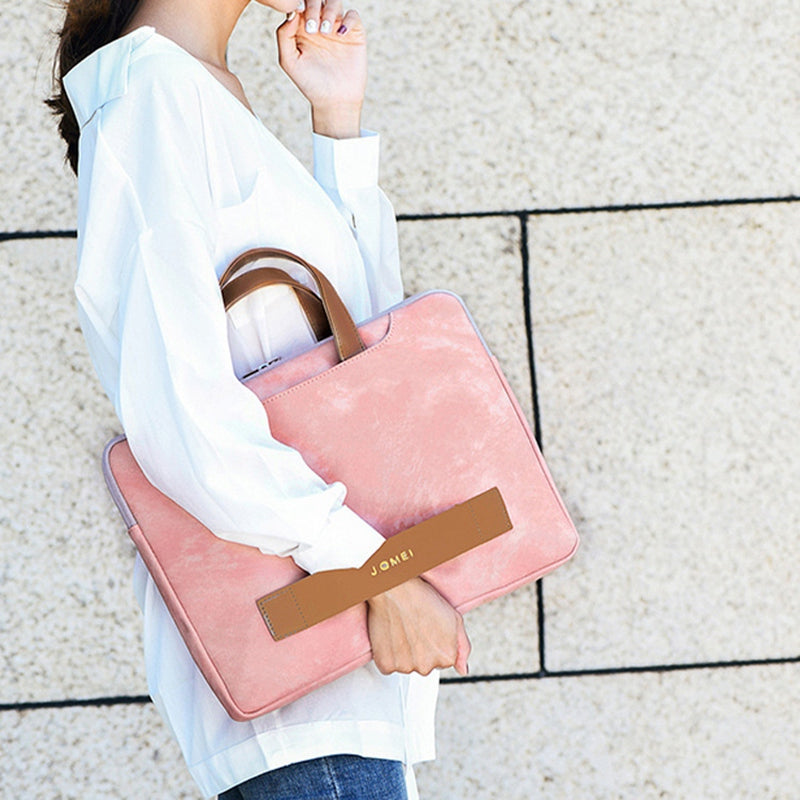 951# 15.6-inch Notebook Protective Bag Shockproof PU Leather Laptop Handbag with Small Bag - Pink