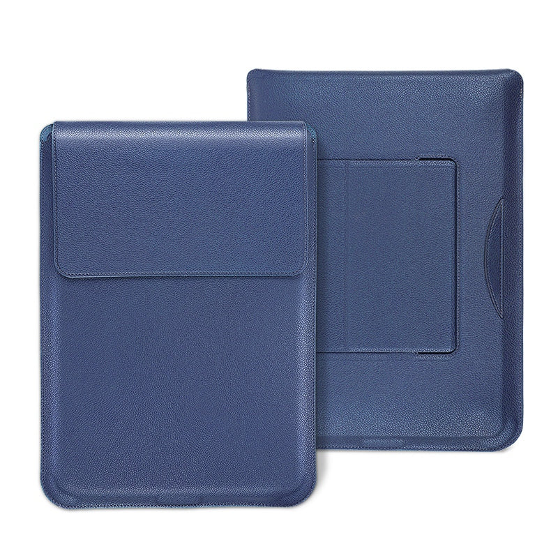 15-16 inch Notebook Leather Sleeve Bag Portable Laptop Anti-drop Carrying Bag with Stand - Dark Blue