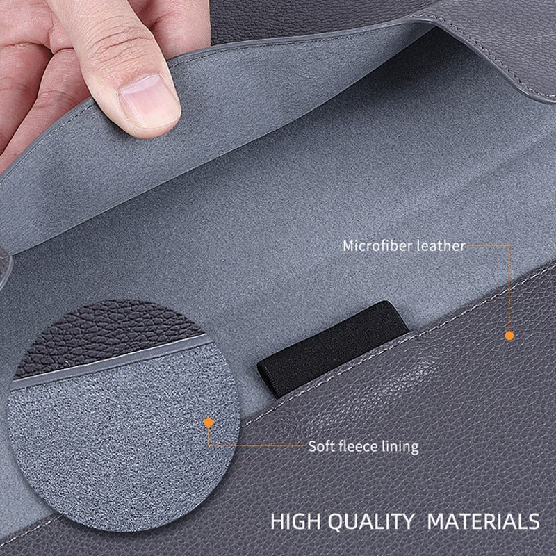 15-16 inch Notebook Leather Sleeve Bag Portable Laptop Anti-drop Carrying Bag with Stand - Dark Blue