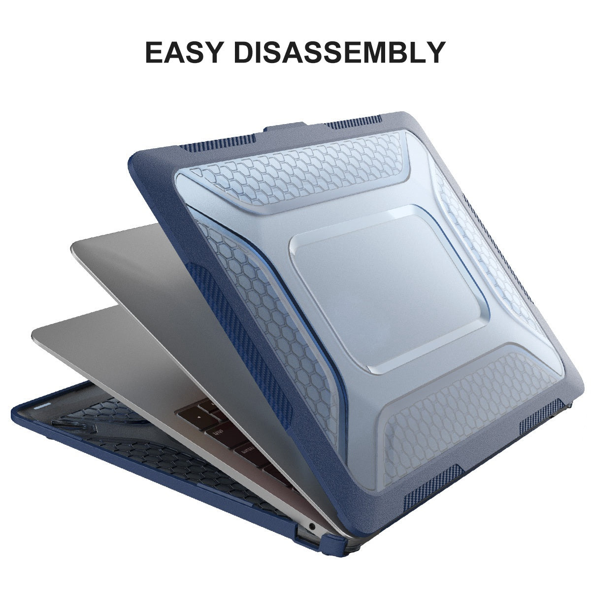 Shockproof Slim Case for MacBook Air 13 inch (2018) A1932 (EU Version) Anti-Scratch Laptop Case Kickstand Protective Cover with TPU Keyboard Film + Dust-Proof Plugs - Grey