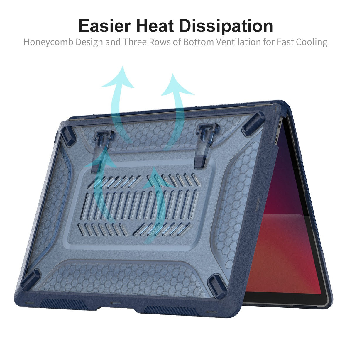 for MacBook Pro 13 inch (2020) A2251 / A2289 / A2338 (EU Version) Hard PC Protective Cover Kickstand Laptop Case with Transparent TPU Keyboard Film + Anti-Dust Plugs - Blue