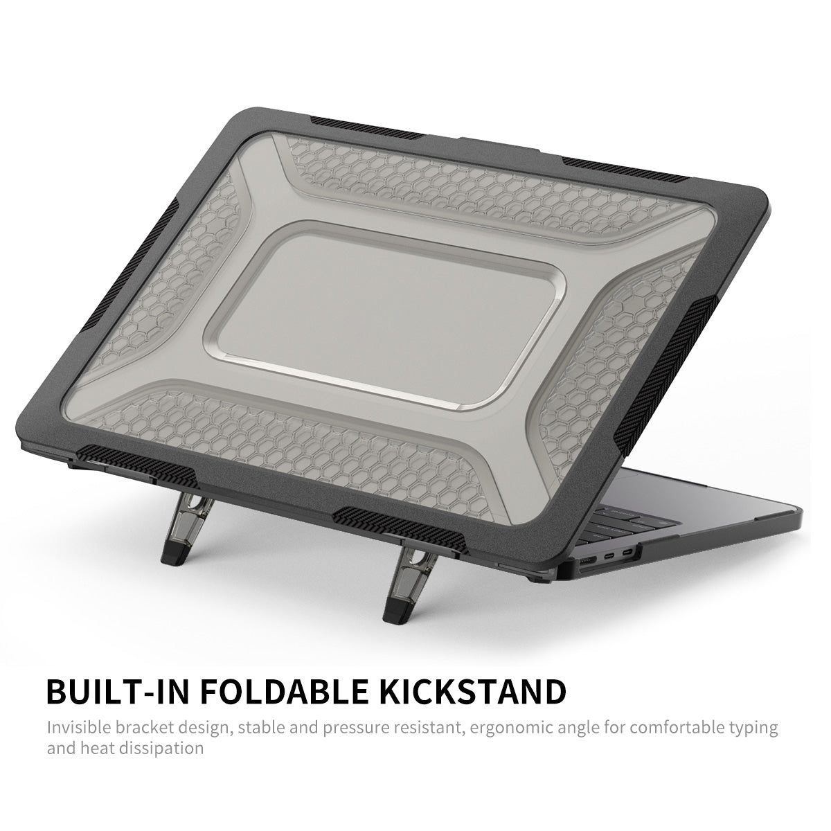 for MacBook Air 13 inch (2022) A2681 (EU Version) Hard PC Case Cover Kickstand Shock Resistant Shell with TPU Keyboard Film + Anti-Dust Plugs - Khaki