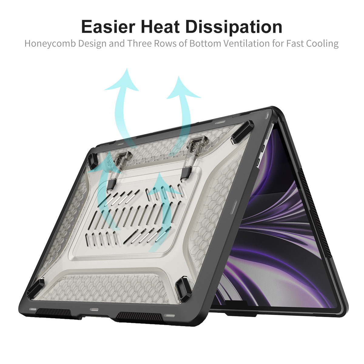 for MacBook Air 13 inch (2022) A2681 (EU Version) Hard PC Case Cover Kickstand Shock Resistant Shell with TPU Keyboard Film + Anti-Dust Plugs - Khaki