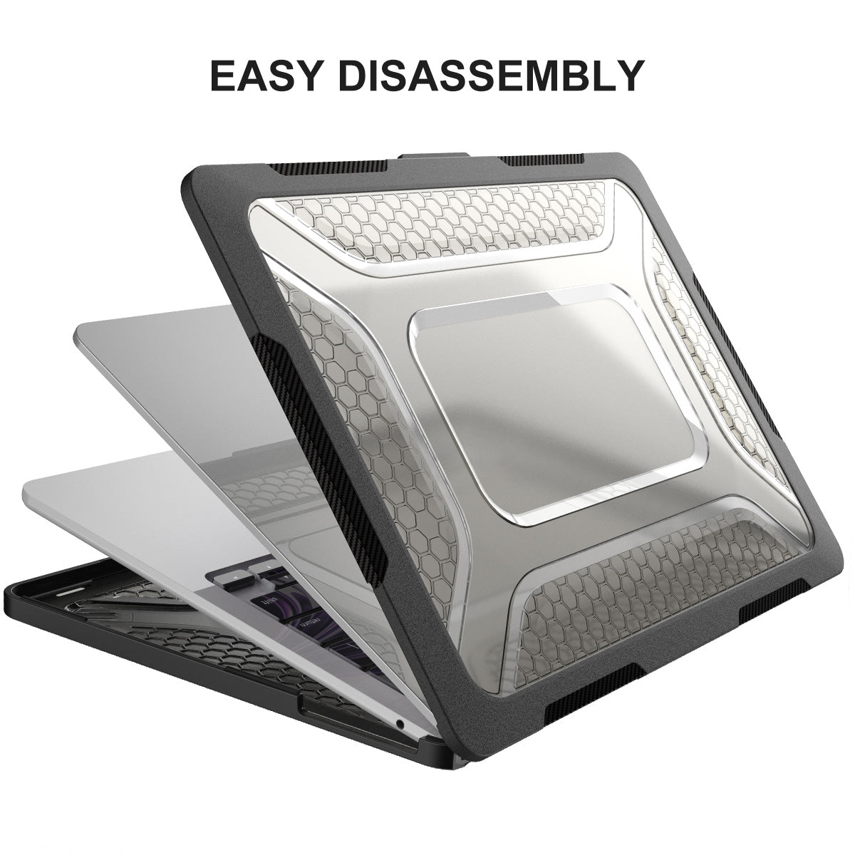 for MacBook Air 13 inch (2022) A2681 (EU Version) Hard PC Case Cover Kickstand Shock Resistant Shell with TPU Keyboard Film + Anti-Dust Plugs - Blue