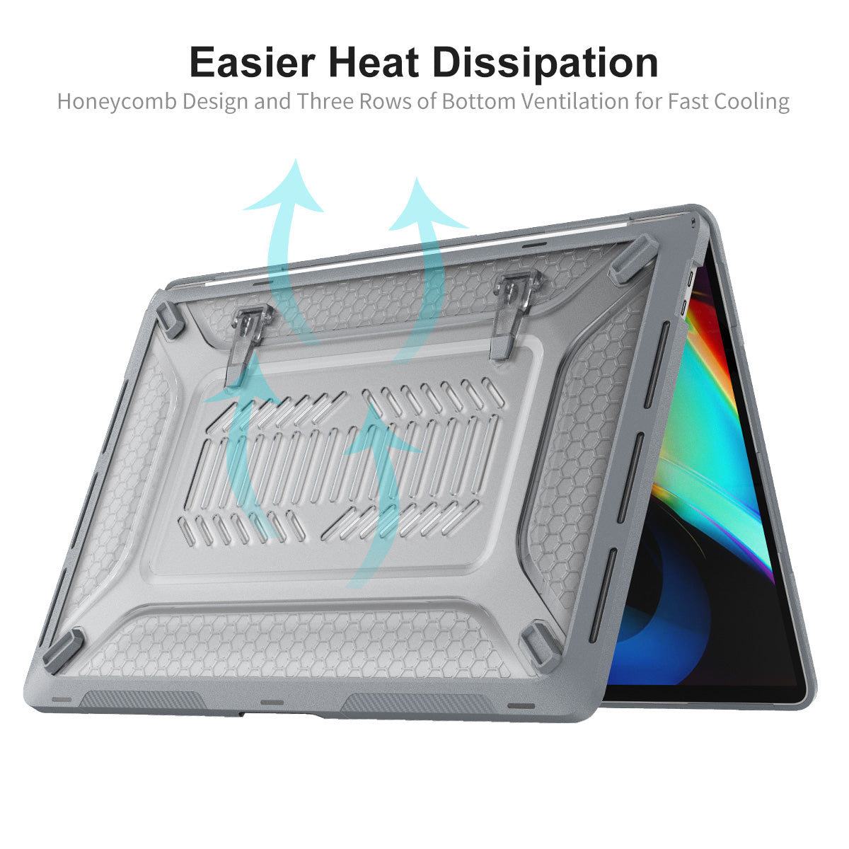 for MacBook Pro 16 inch (2019) A2141 (EU Version) Hard PC Shock-Absorbing Cover Kickstand Protective Laptop Case Shell with TPU Keyboard Film + Anti-Dust Plugs - Khaki