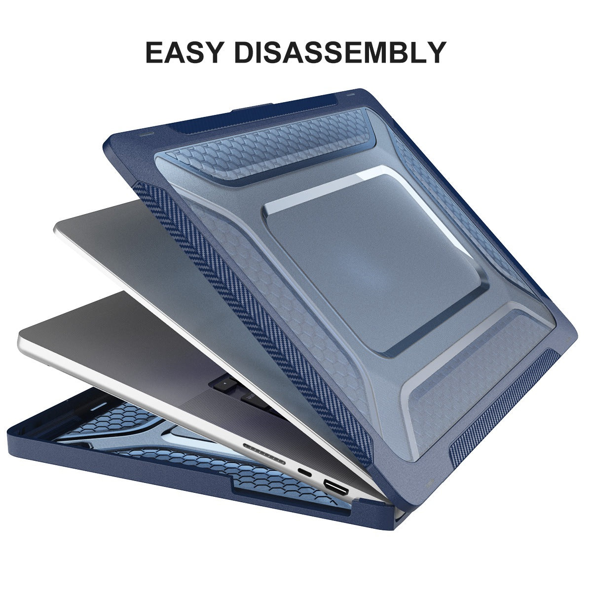 for MacBook Pro 14 inch (2021) A2442 (EU Version) Hard PC Shockproof Laptop Shell Fold Kickstand Protective Cover with TPU Keyboard Film + Anti-Dust Plugs - Grey