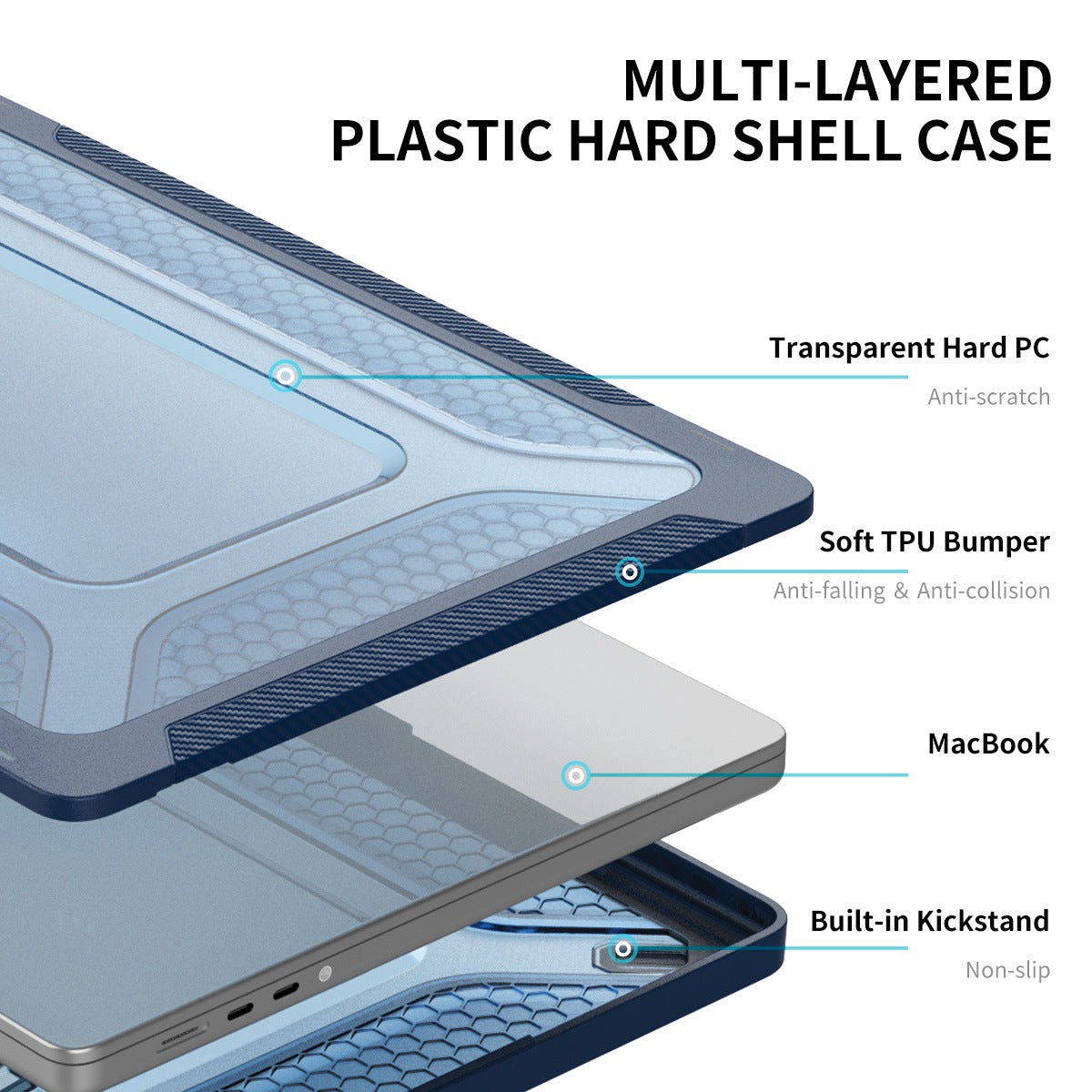 for MacBook Pro 14 inch (2021) A2442 (US Version) Hard PC Kickstand Cover 3-in-1 Laptop Computers Case with TPU Keyboard Film + Anti-Dust Plugs - Black