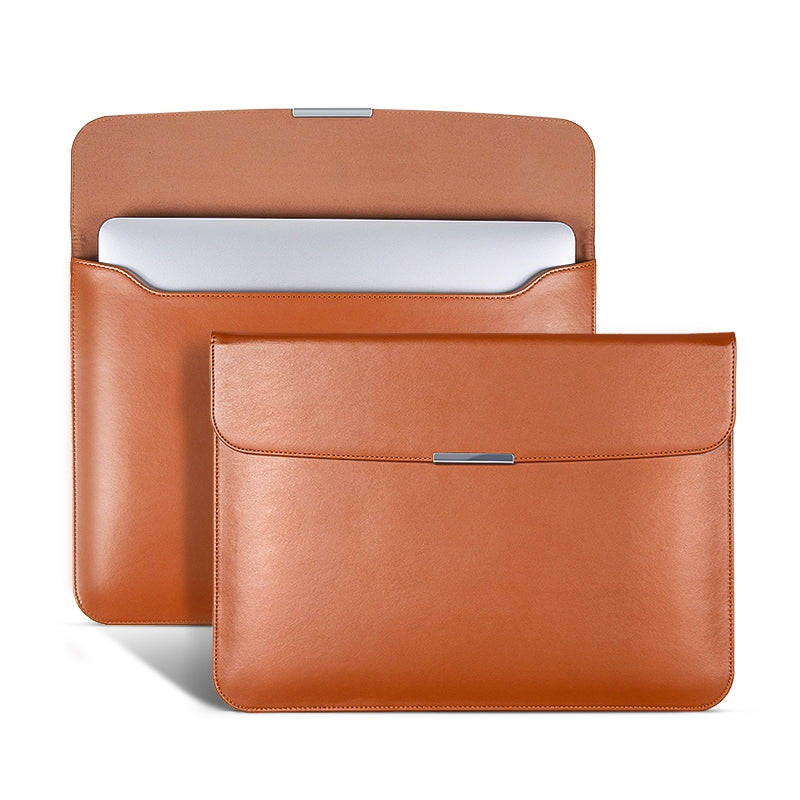For 13-14 Inch Laptop PU Leather Carrying Bag Magnetic Closure Horizontal Notebook Sleeve - Brown