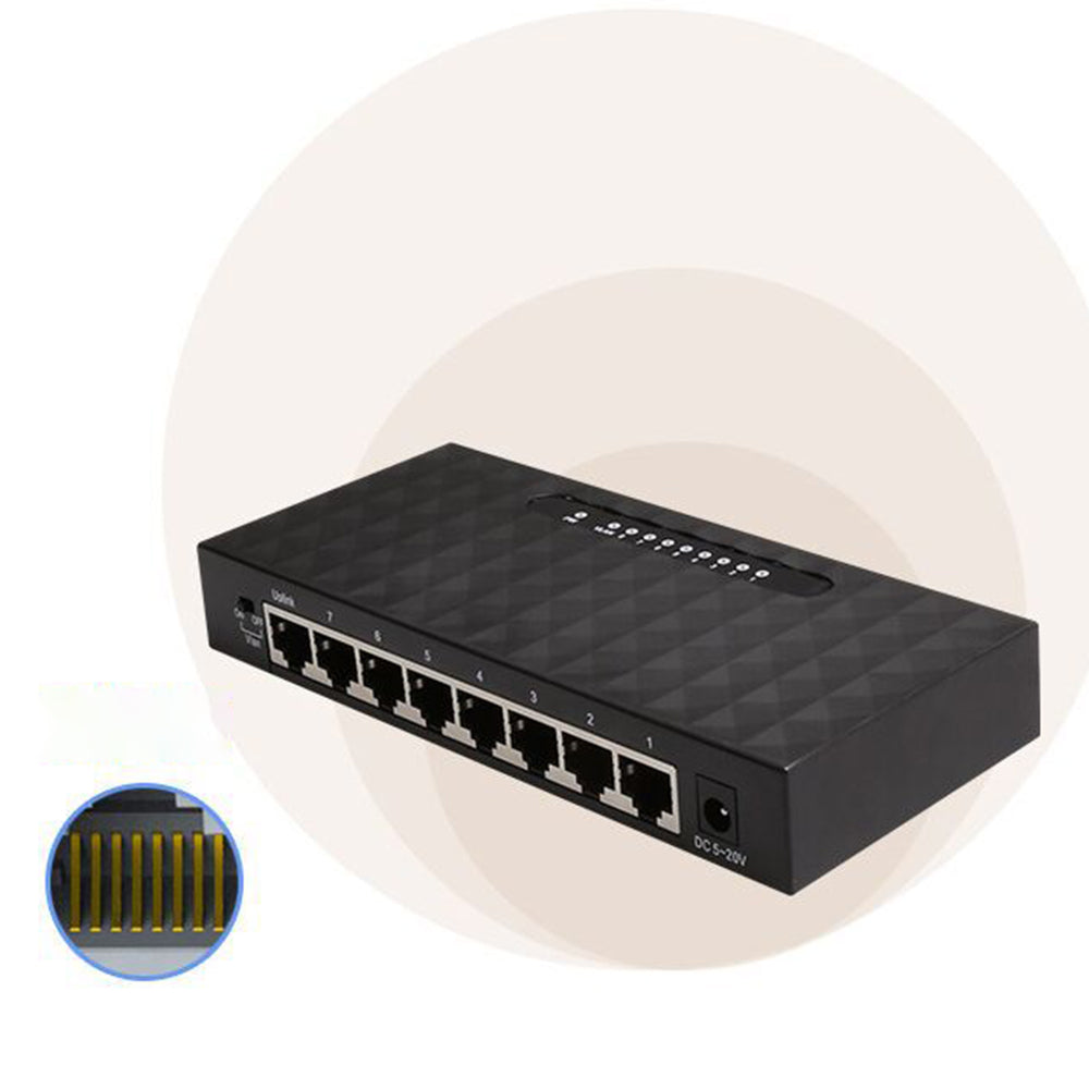 8-Port Gigabit Ethernet Switch Home Network Hub, Office Ethernet Splitter, Plug-and-Play, Desktop Silent Gigabit Switch - US Plug