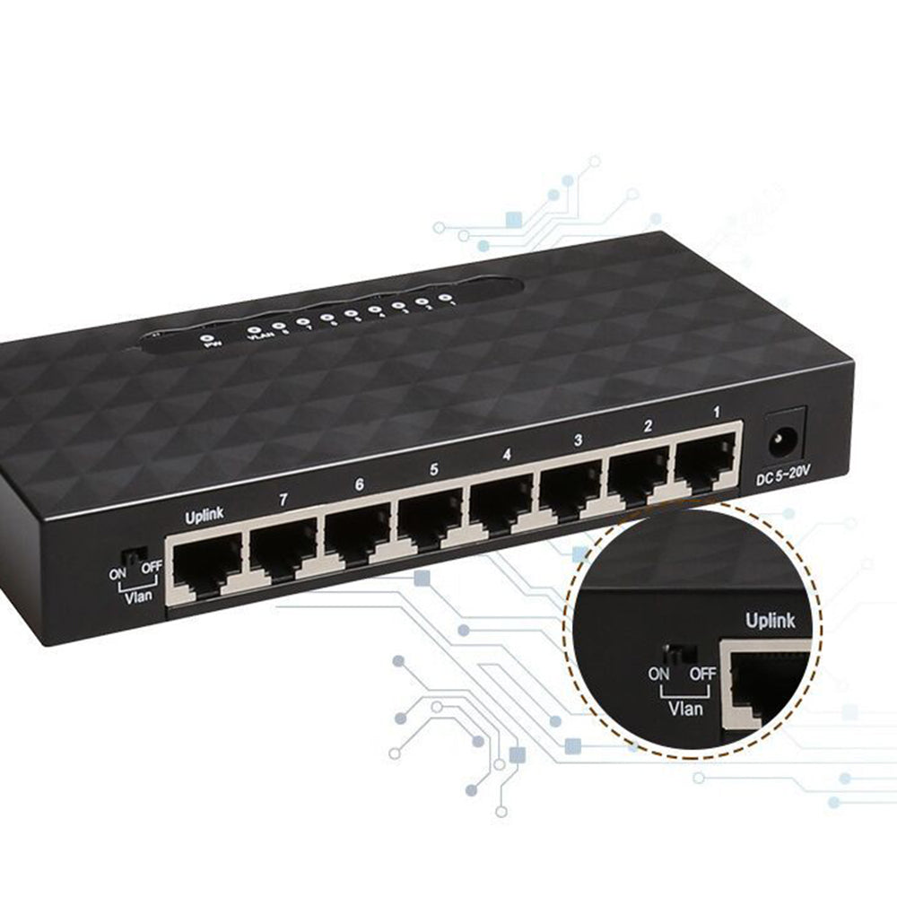 8-Port Gigabit Ethernet Switch Home Network Hub, Office Ethernet Splitter, Plug-and-Play, Desktop Silent Gigabit Switch - UK Plug