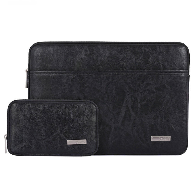 Canvasartisan L38-T0621 11-Inch PU Leather Ultra-slim Notebook Computer Bag Shockproof Laptop Protection Sleeve with Small Pouch - Black