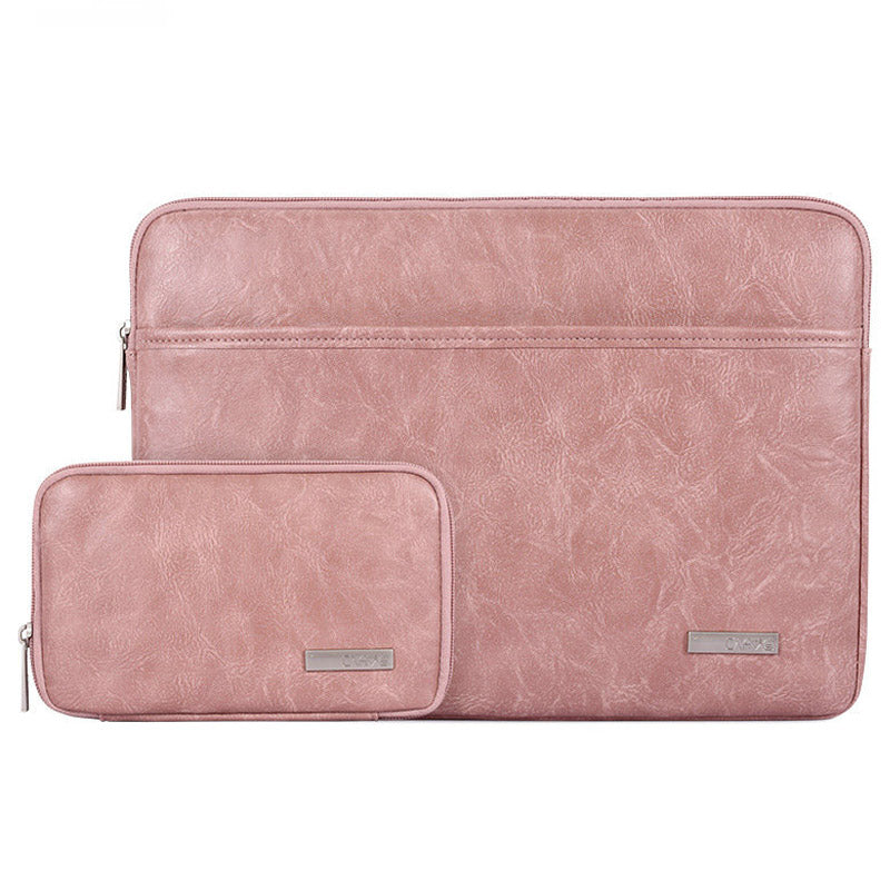 Canvasartisan L38-T0621 11-Inch PU Leather Ultra-slim Notebook Computer Bag Shockproof Laptop Protection Sleeve with Small Pouch - Pink