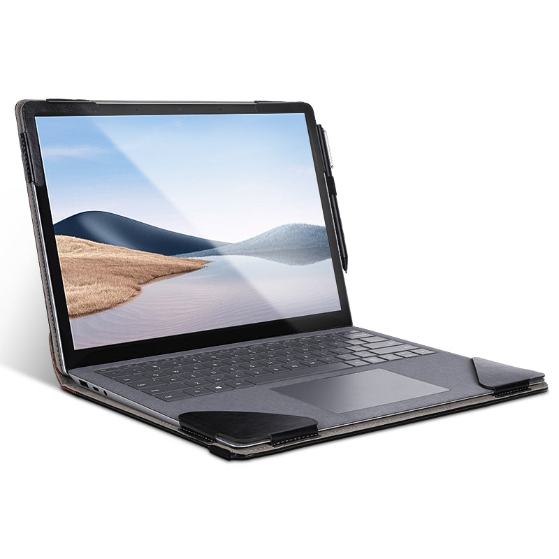 for Microsoft Surface Laptop 1 / 2 / 3 / 4 13.5-inch PU Leather Case Magnetic Closure Carrying Bag Anti-Scratch Portable Laptop Protector with Pen Holder - Black / Grey