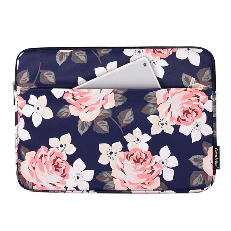 Rose Pattern Printed Anti-Drop Sleeve Bag for 11-inch Laptops Portable Carrying Case Shockproof Storage Bag with Outer Pouch - Blue