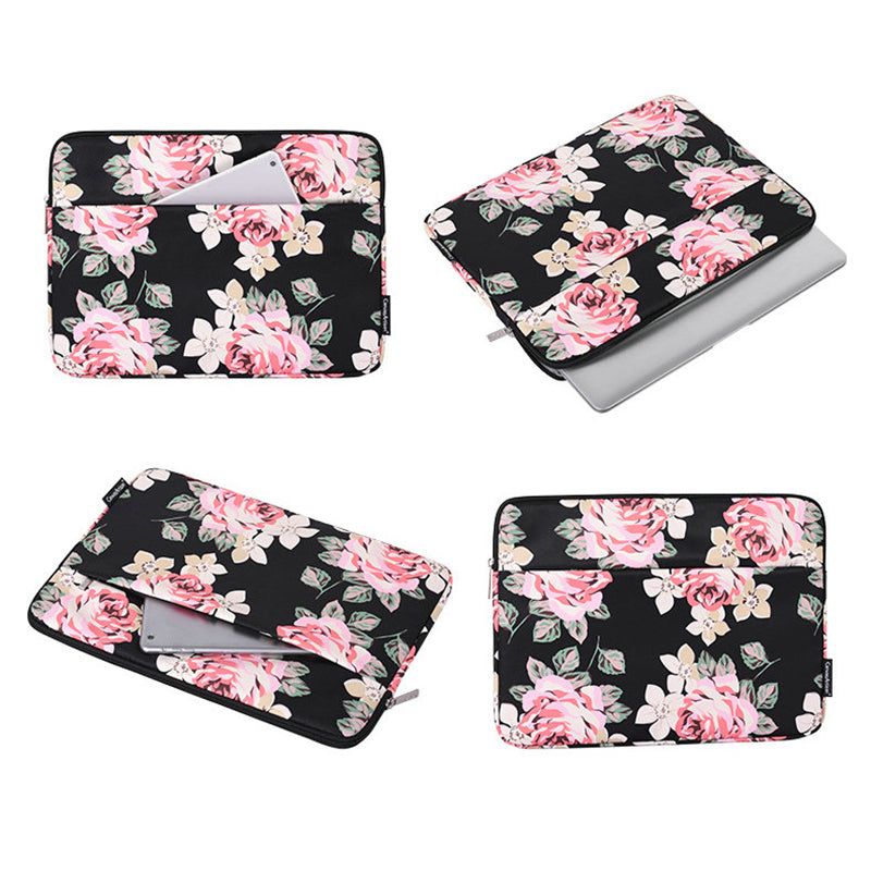 Canvasartisan H40-11 Shockproof Sleeve Bag for 15-inch Laptops Portable Carrying Case Rose Pattern Printed Storage Bag with Outer Pouch - Blue