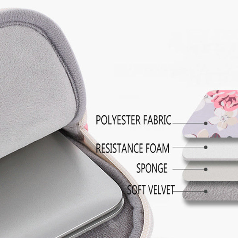 Canvasartisan H40-01 Portable Carrying Case for 12-inch Laptops Rose Pattern Printed Storage Bag Anti-Scratch Sleeve Bag - Dark Blue