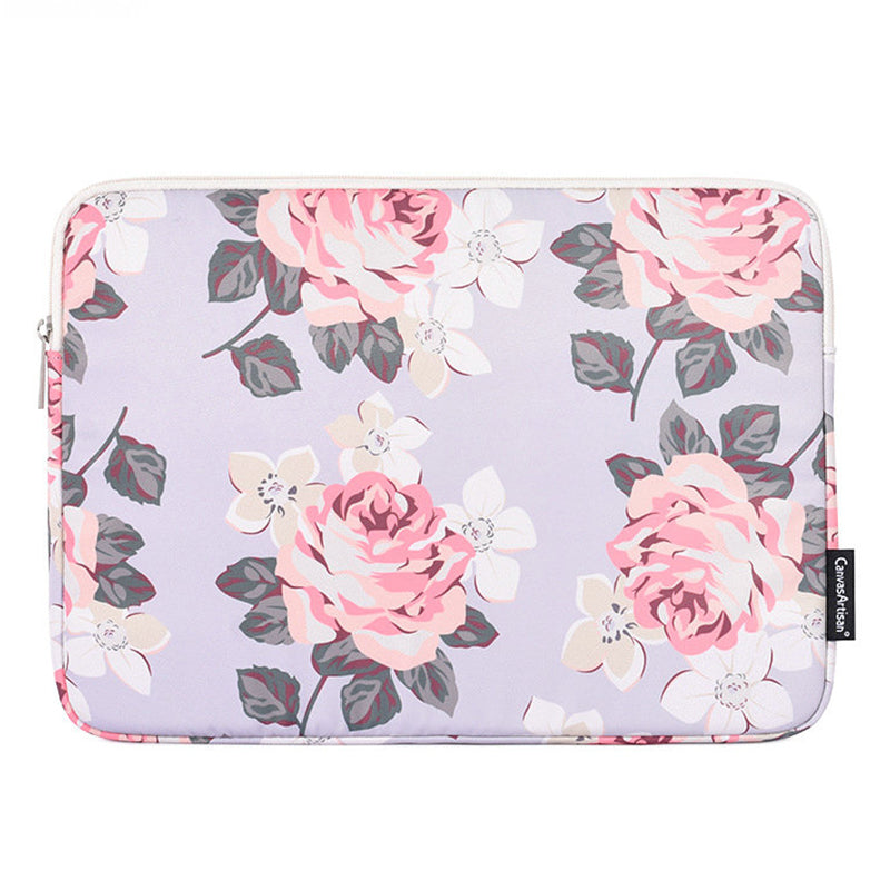 Canvasartisan H40-01 Shockproof Sleeve Bag for 14-inch Laptops Portable Storage Bag Rose Pattern Printed Carrying Case - Grey