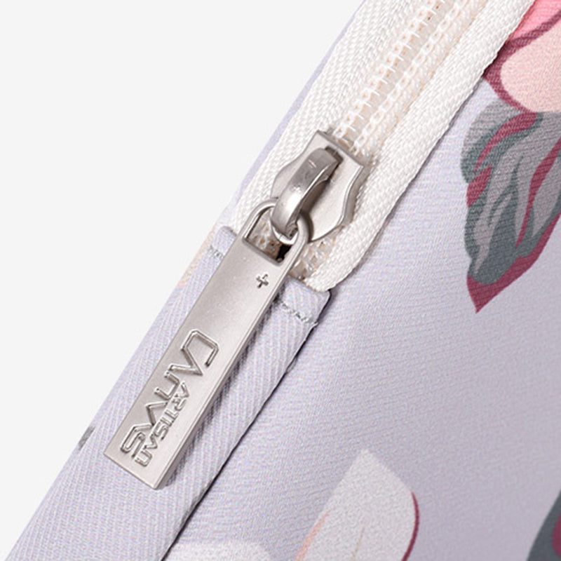 15-inch Portable Handle Laptop Case Rose Pattern Printed Polyester Water Repellent Bag Tablet Notebook Shockproof Case with Outer Pouch - Black