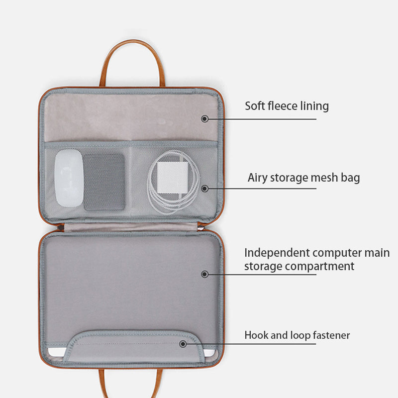Uniqkart 13 / 13.3 Inch Notebook Computer Handbag Leather Hand Carrying Bag Laptop Protection Sleeve with Large Opening Design - Grey / Brown